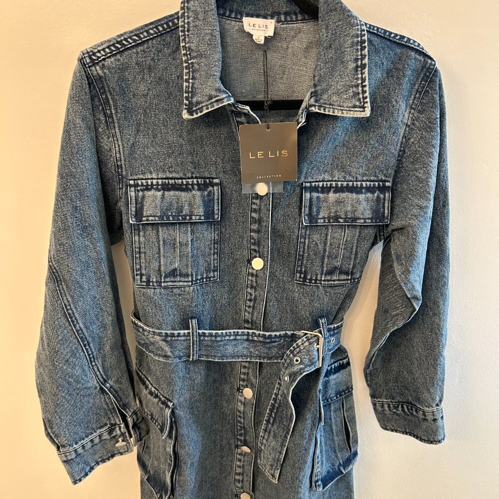 Le Lis Belted Denim Utility Dress – Size Small